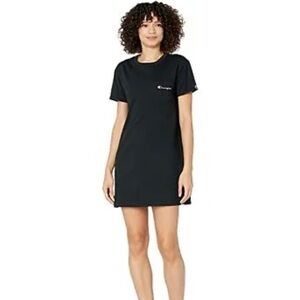𝅺NWT CHAMPION Women XS Graphic Boyfriend Tee Pocket Slip On Dress in Black